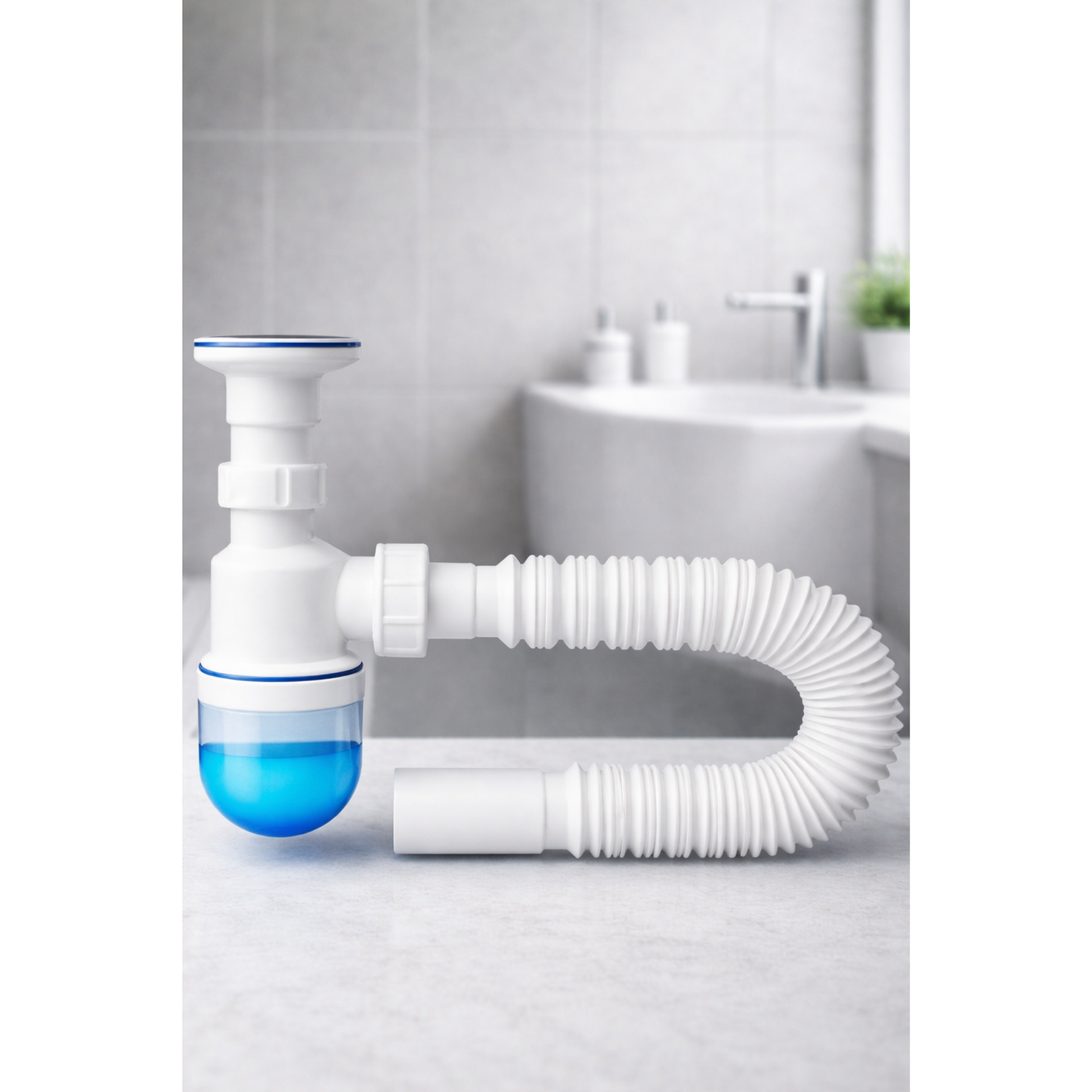 Taslı Lavabo Sifonu Gideri Borusu Körüklü Hazneli